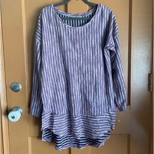 Soft Surroundings Purple Grey Striped Long Sleeve High/Low Tunic Top Size Med